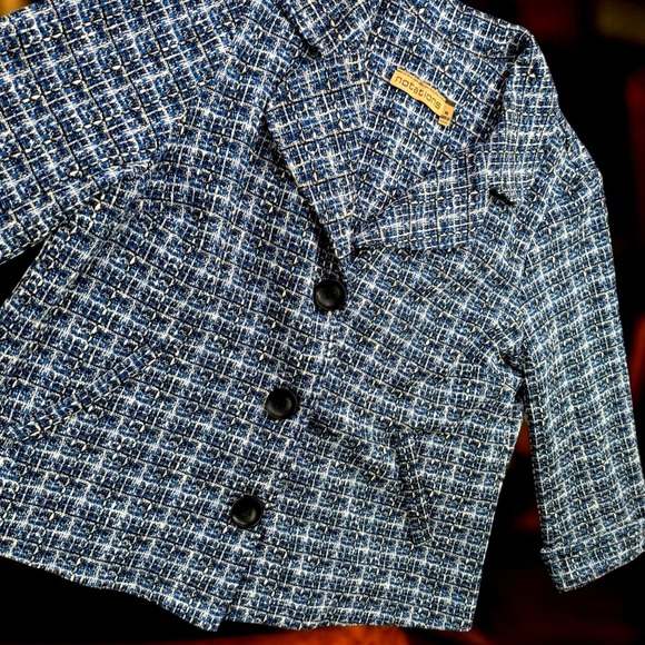 Notations Jackets & Blazers - Vintage Notations Jacket Women M Blue Tweed Boucle Knit Blazer Plaid 3/4 Sleeve